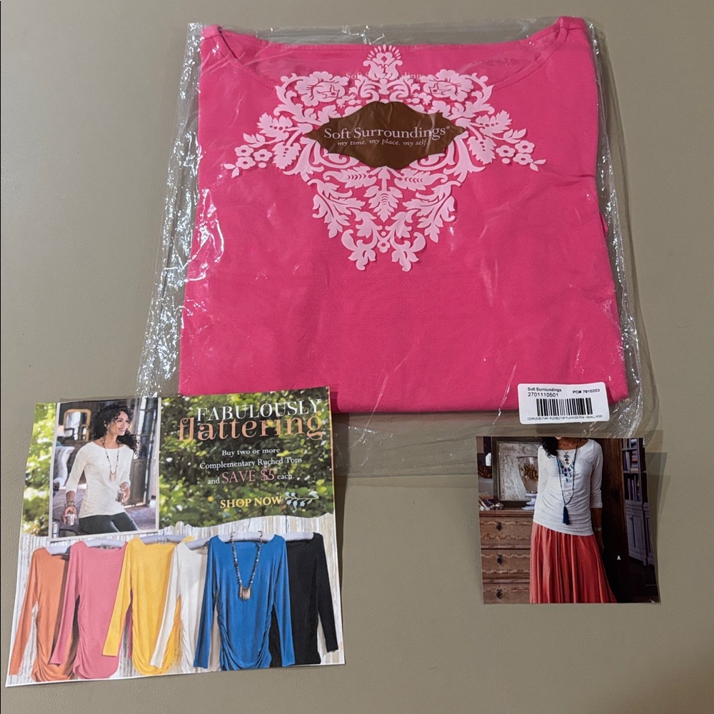 Soft Surroundings Complimentary Ruched Top NWT Size XS Long Sleeve